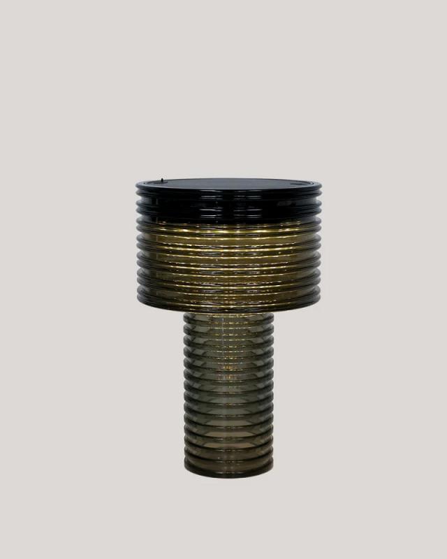 New Garden TISCHLAMPE AMBAR SOLAR im transparenten Grauton mit Akku dimmbar In&Out IP44 Höhe: 25 cm