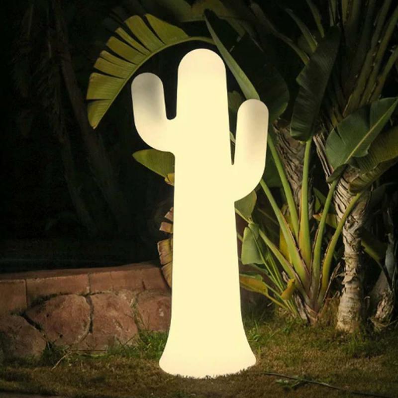 New Garden Stehlampe PANCHO LED-Kaktus weiß 230 Volt 140cm Innen & Außen IP65 warmweißes Licht IP65 mit Stecker Kabel