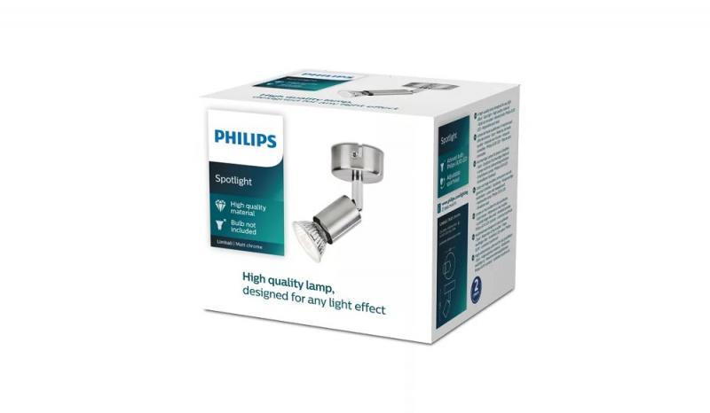 Philips 1er Limbali Decken-/Wandspot in Chrom matt mit 1 x GU10 Fassung IP20 - GU10 Leuchtmittel nicht enthalten