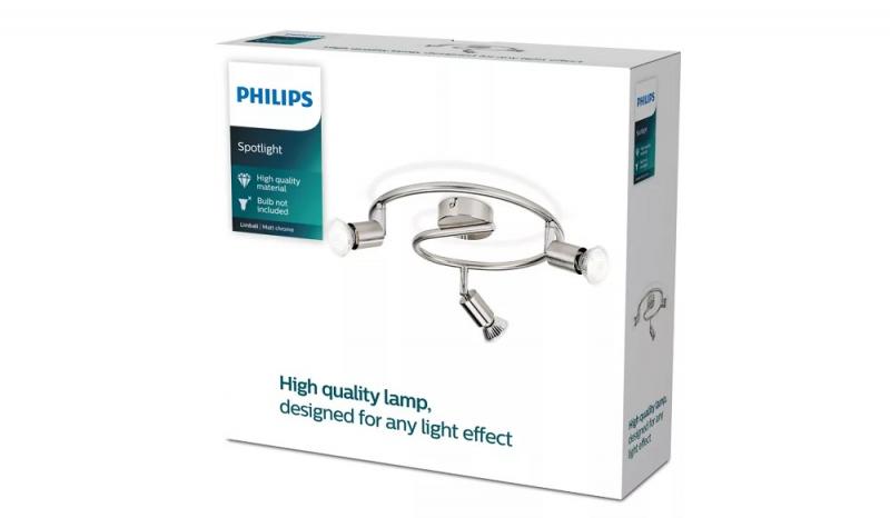 Philips 3er Limbali Deckenstrahler in Chrom matt mit 3 x GU10 Fassung IP20 - GU10 Leuchtmittel nicht enthalten