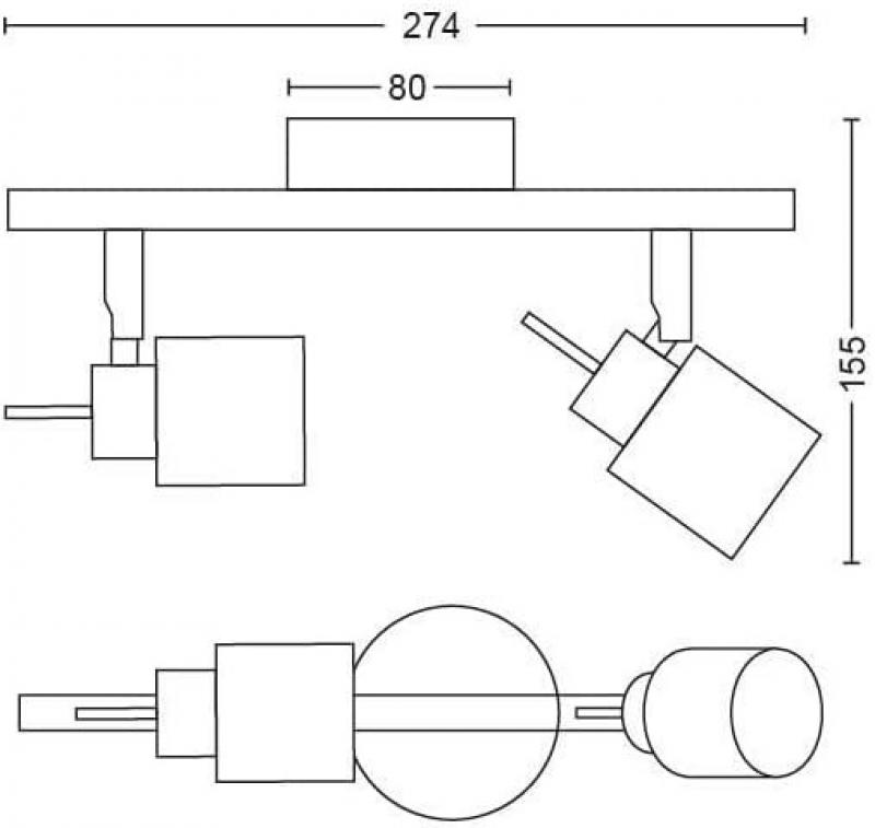 Philips 2er Meranti Decken-/Wandspot in Chrom mit 2 x GU10 Fassung IP20 - GU10 Leuchtmittel nicht enthalten