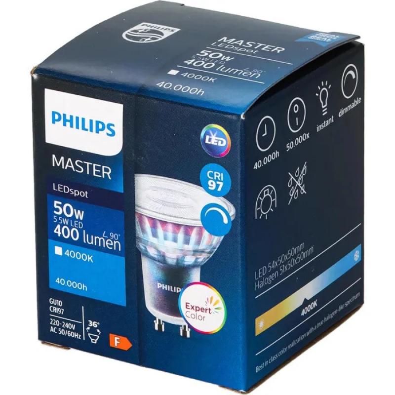 Philips GU10 MASTER LED Spot ExpertColor 5.5W wie 50W Ra97 4000K universalweiß 36° Abstrahlwinkel - sehr hohe Farbwiedergabe