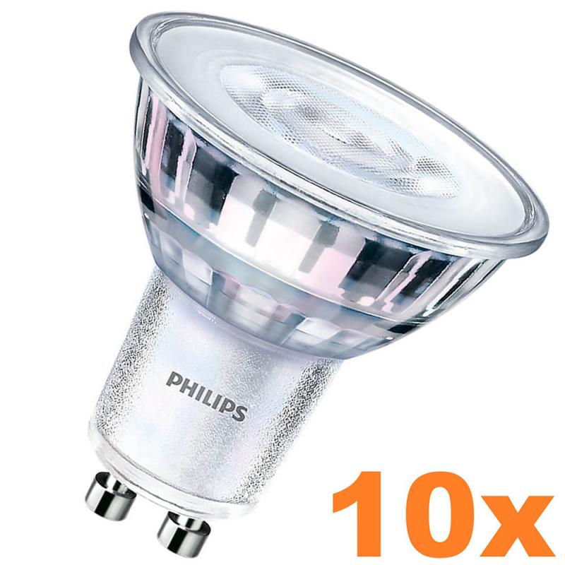 10er Vorteilspack Philips GU10 CorePro LED Spot 4W wie 35W dimmbar Glas warmweisse Akzentbeleuchtung für Strahler