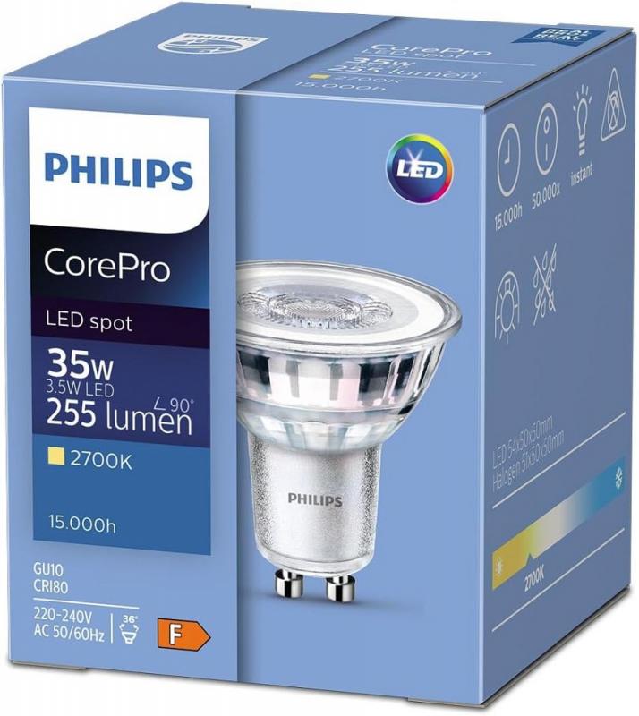 Philips CorePro LED Spot 3,5W = 35W GU10 2700K Warmweiß 255lm 36° nicht dimmbar