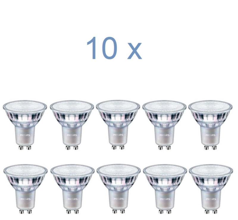 10er Sparset Philips GU10 CorePro LED Spot 4,6W wie 50W 2700K warmweiße Akzentbeleuchtung