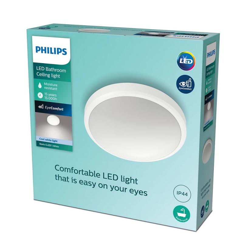 Philips LED Deckenleuchte Doris ø31cm weiß neutralweißes Licht 4000K mit Eye Comfort - auch für das Bad geeignet IP44