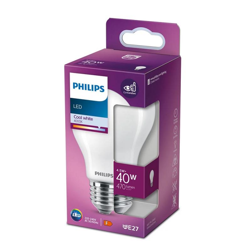 PHILIPS E27 LED Filament Lampe A60 4.5W wie 40W 4000K neutralweißes Licht - klassische Glühlampenform matt