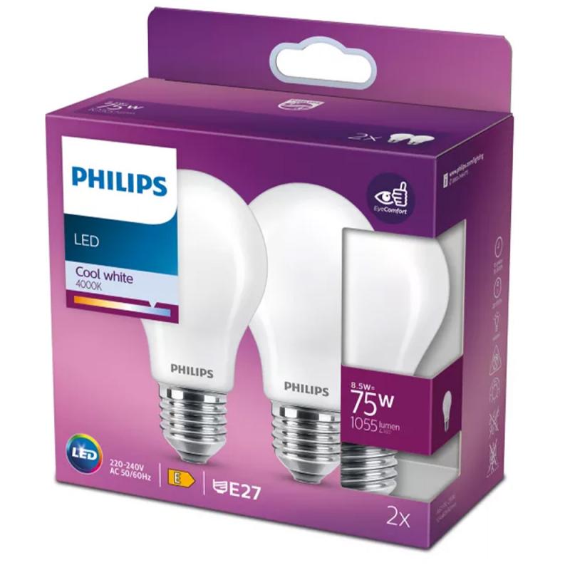 2er Pack PHILIPS E27 LED Lampen Classic matt 8,5W wie 75W 4000K neutralweißes Licht