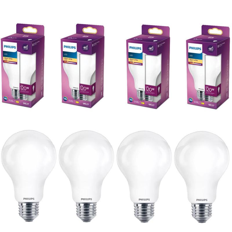 4er Set Philips E27 LED Leuchtmittel leistungsstark augenschonend 13W wie 120W warmweiss opalweiß mattiert