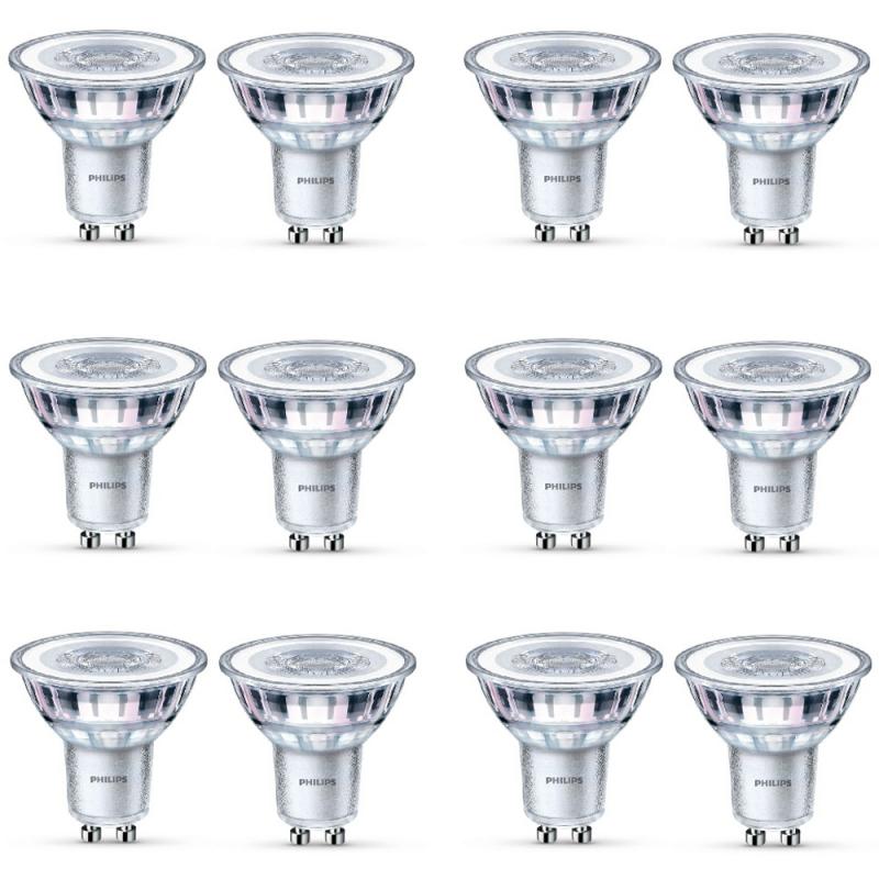 12er Vorratspack Philips GU10 LED Strahler 4,9W wie 50W warmweißes akzentuiertes Licht 3000K breiter Abstrahlwinkel 120°
