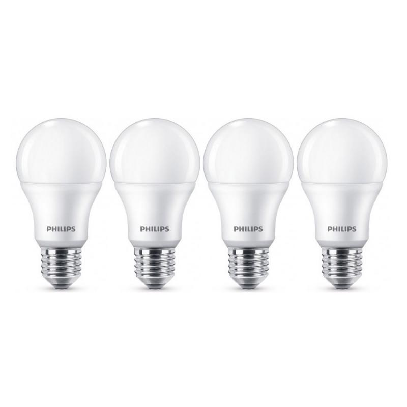 4er Set PHILIPS LED-Lampen E27 Standardfassung 8W wie 60W Warmweißes Licht - augenschonend