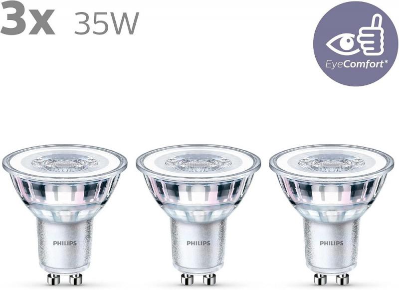 3er Set Philips LED GU10 PAR16 Reflektor 3.5W wie 35W 2700K Warmweiß - Abstrahlwinkel mit 36 Grad