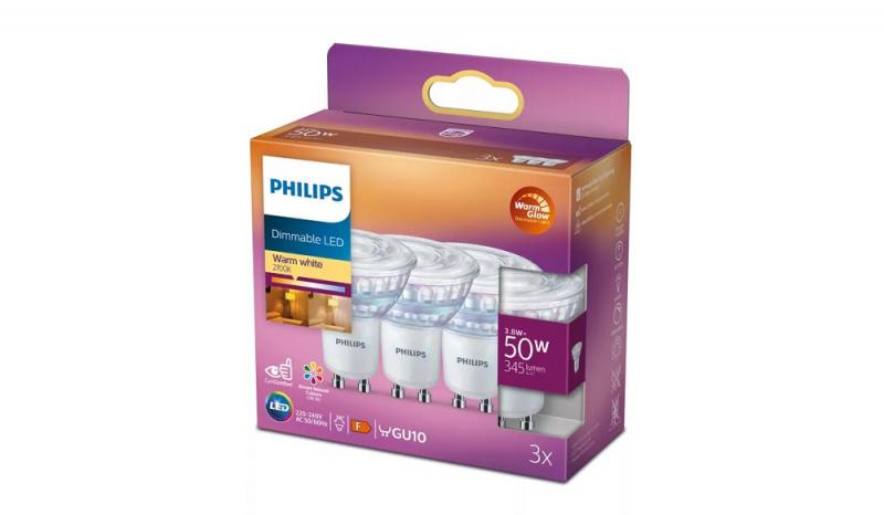 3er Pack Philips GU10 Strahler 3.8W wie 50W 36° 2200-2700K WarmGlow dimmbar
