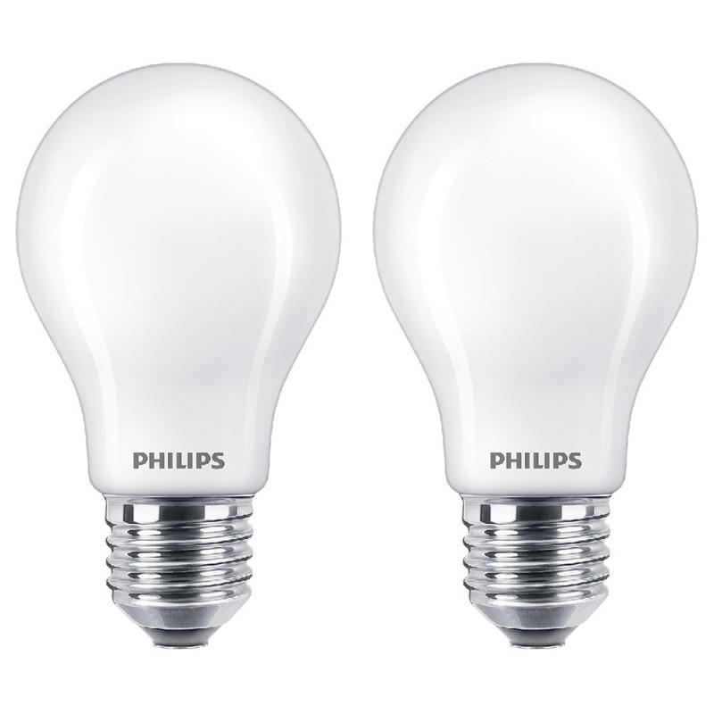 2er-Pack blendfreie PHILIPS E27 LED Lampen in Glühbirnenform weiß satiniert 4.5W wie 40W warmweiss