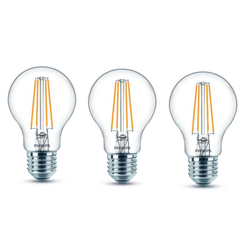 3er-Set E27 PHILIPS LED Klar in Tropfenform 7W wie 60W warmweisse Filament