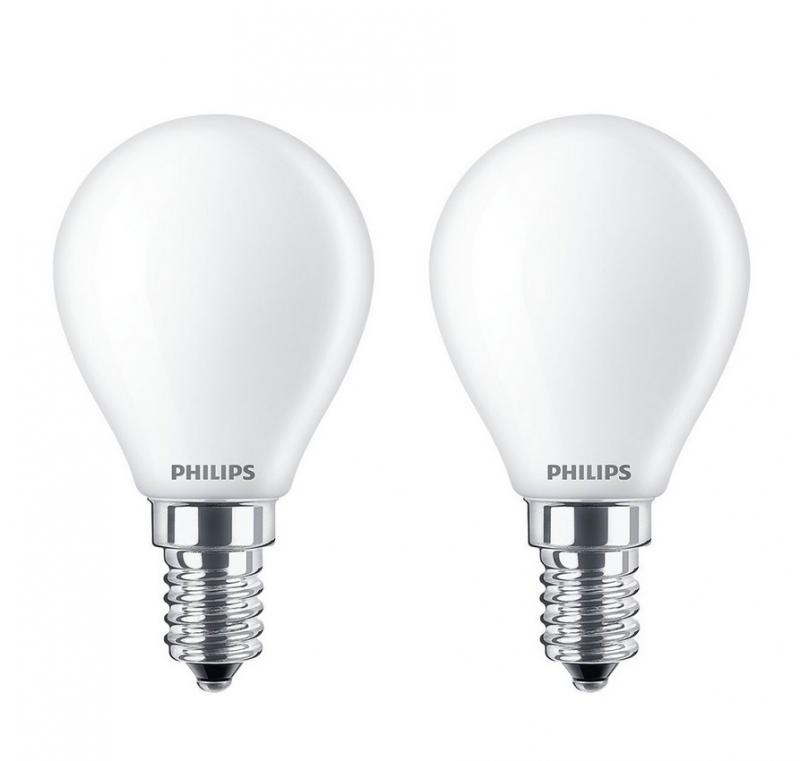 2er Pack PHILIPS E14 LED Tropfenlampen matt 2,2W wie 25W warmweisses Licht