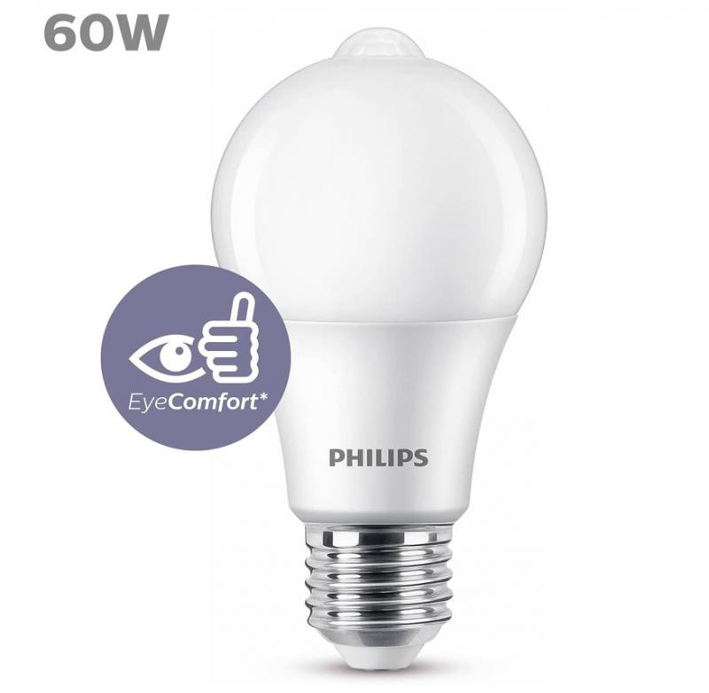 Philips E27 LED Lampe Sensor mit Bewegungsmelder 8W wie 60W warmweißes Licht Standardform Glühbirne