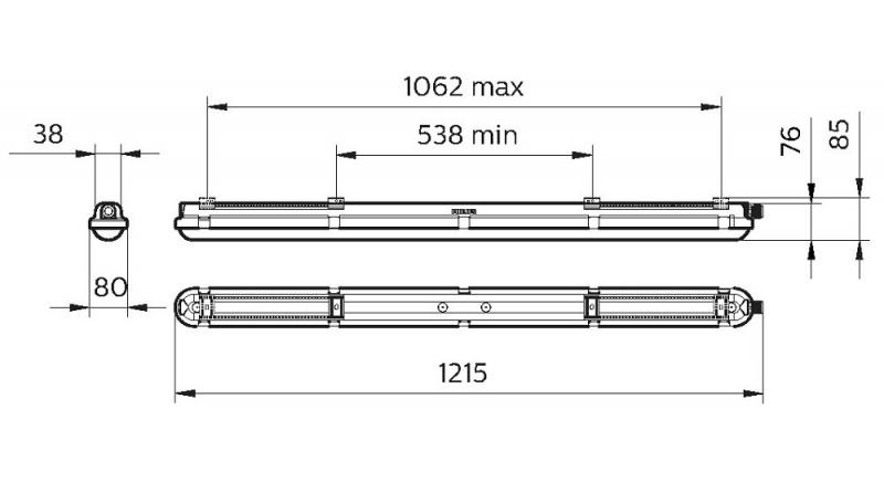 120cm Sensor Philips LED-Feuchtraumleuchte CoreLine WT120C G2 LED40S/840 PSU MDU 30W 4000K IP65