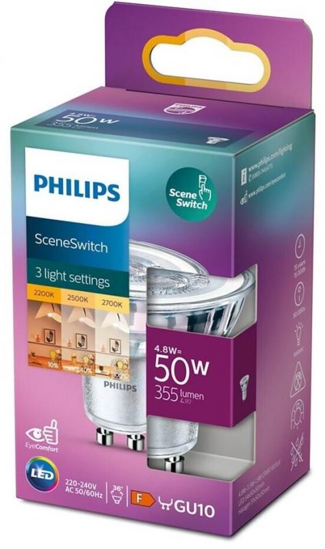 Philips GU10 LED Strahler SceneSwitch Ambientebeleuchtung 3-Stufen-dimmbar warmweiß 4,8W wie 50W