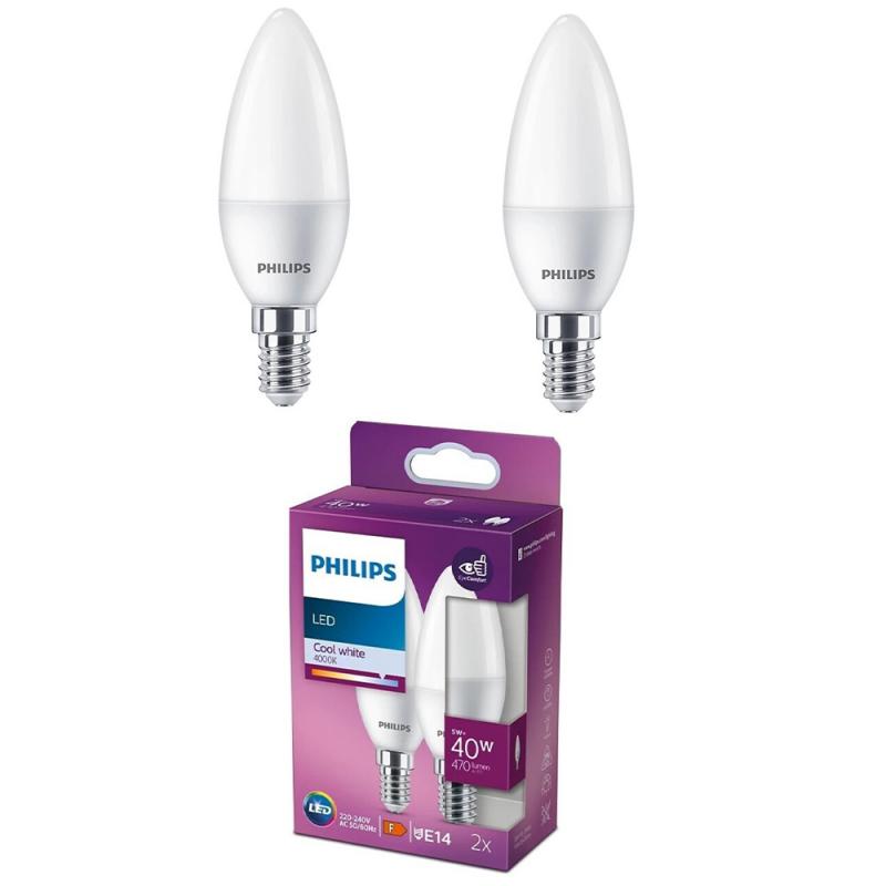 2er Set Philips LED Kerzenlampe E14 B35 4,9W 4000K Neutralweiß matt