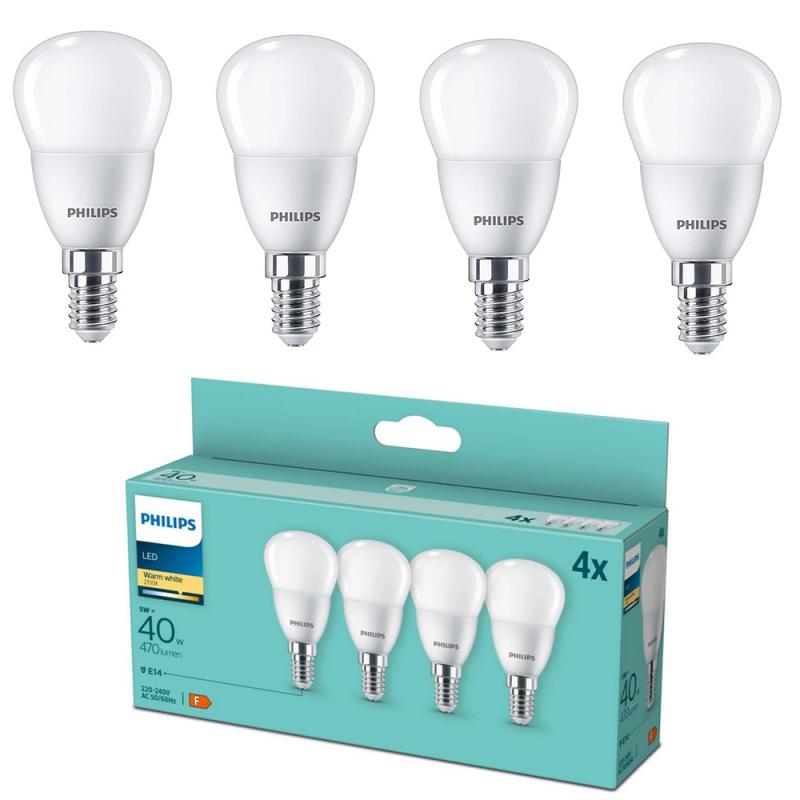 4er Set PHILIPS LED E14 P45 4,9W = 40W 470lm 2700K warmweiß matt