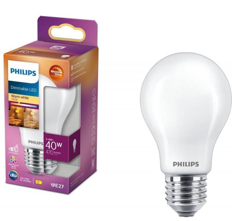 6er Sparset  Dimmbare mattierte PHILIPS E27 LED Lampe 3,4W wie 40W 2200-2700 K warmweiße Hausbeleuchtung