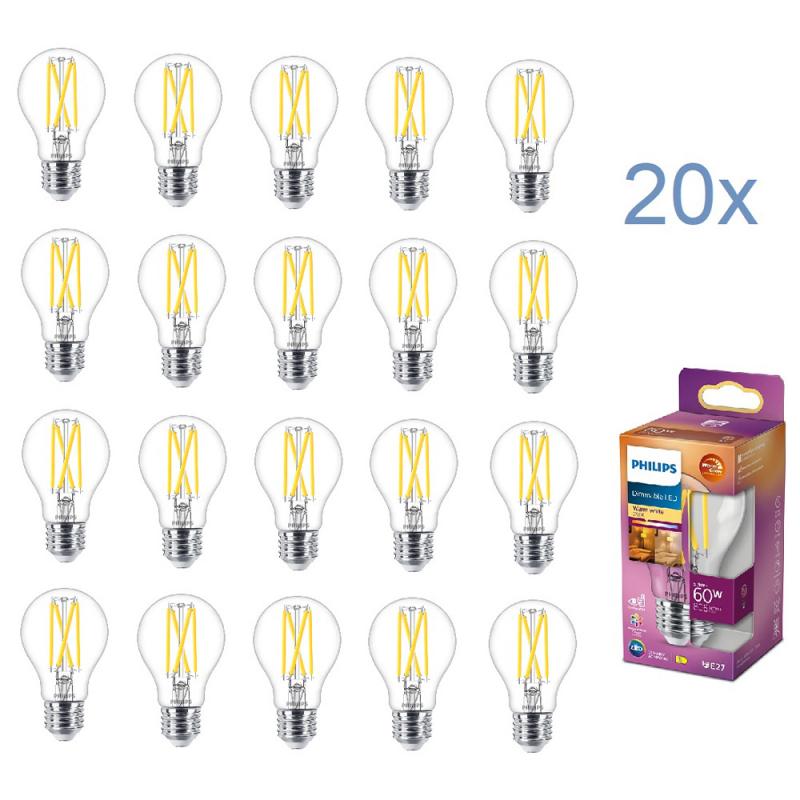20 x PHILIPS LED Classic Leuchtmittel E27 5,9W = 60W WarmGlow warmweißes Licht mit Dimmfunktion - XXXL-Sparpack