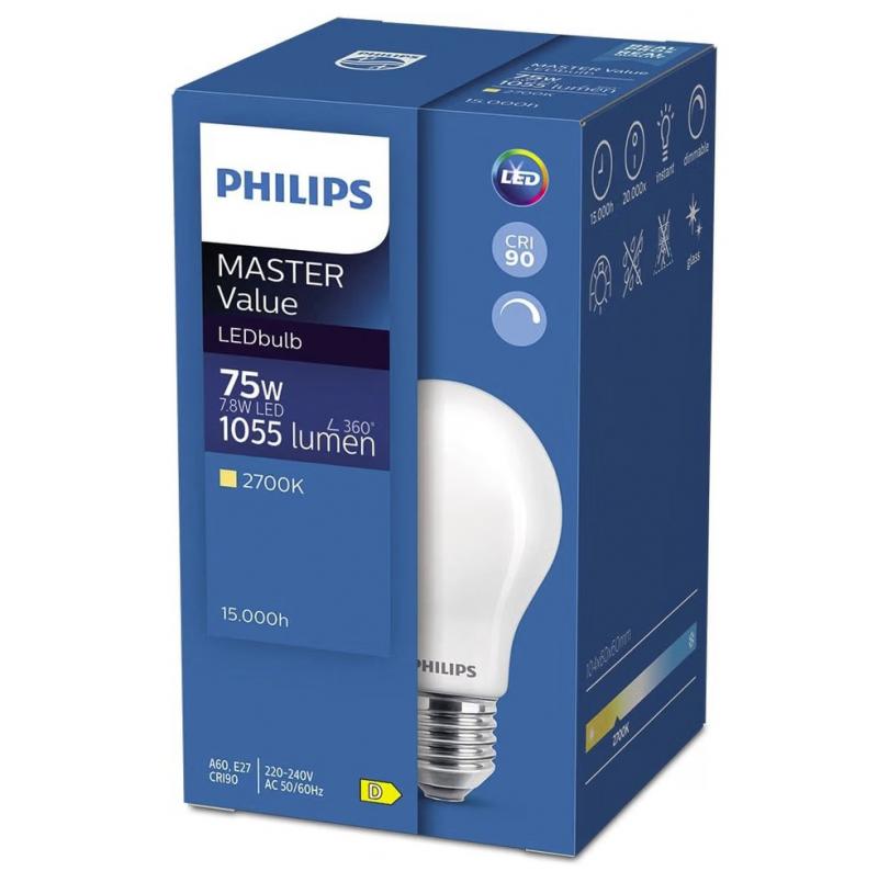 Leistungsstarke PHILIPS E27 CorePro LED Lampe matt 7,8W wie 75W 90Ra hohe Farbwiedergabe & dimmbar - warmweiß 2700 Kelvin