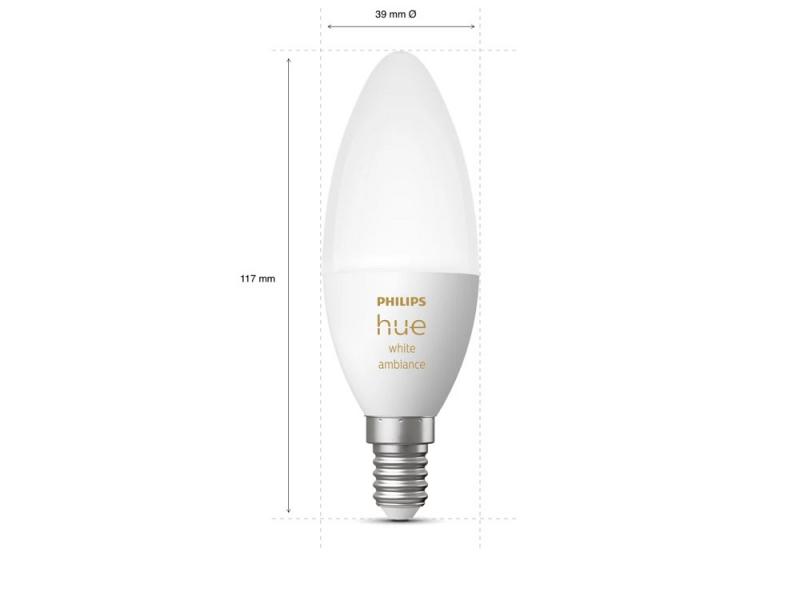 Philips Hue White E14 LED Kerze White Ambiance dimmbar 5,2W wie 40W Tunable White mit Bluetooth- und/oder ZigBee-steuerbar