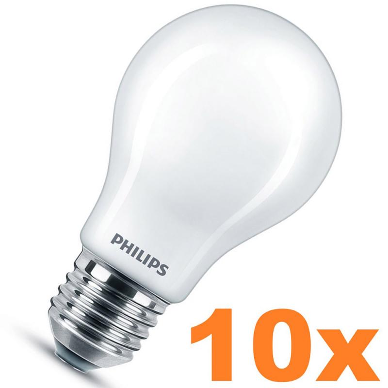 10er Sparpack PHILIPS E27 LED Leuchtmittel 8,5W wie 75W warmweißes Licht blendreduziert opalmattiert
