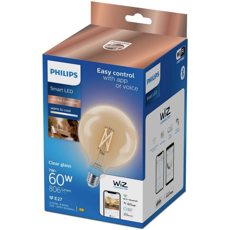 Philips WiZ Smart LED-Filament-Kugellampe G125 E27 7W wie 60W 806lm 2700–6500K dimmbar WiFi Bluetooth