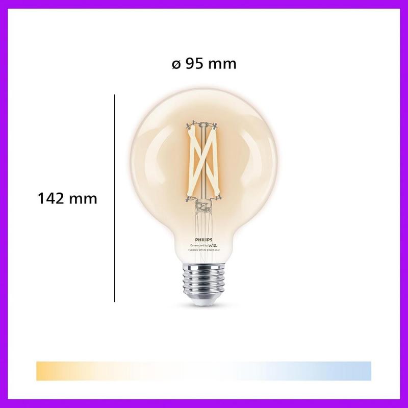 PHILIPS WiZ Smart LED Filament Kugellampe G95 7W wie 60W E27 806lm 2700–6500K dimmbar WLAN Bluetooth Matter klar