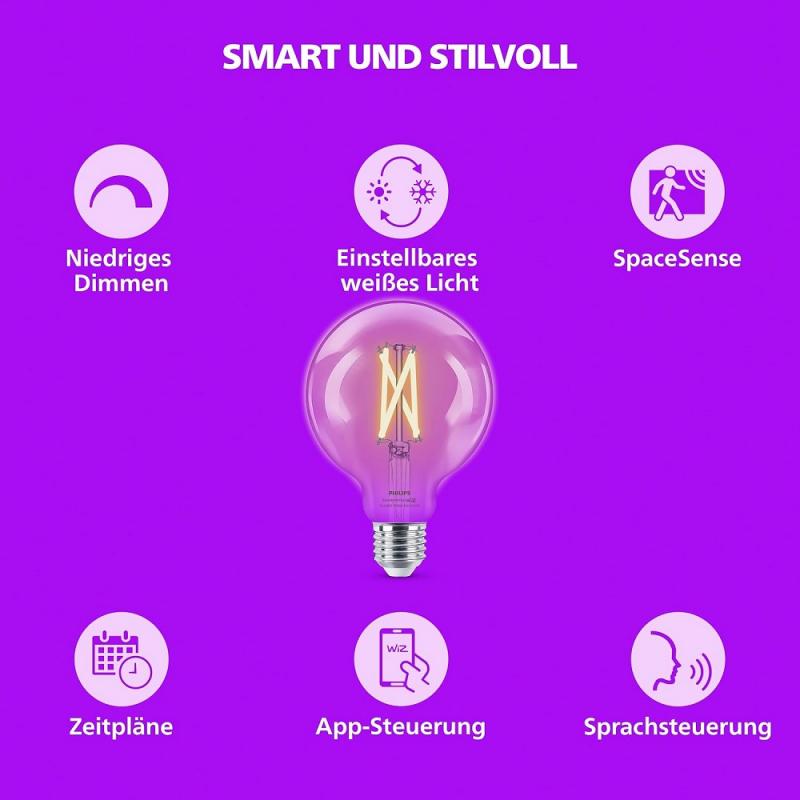 PHILIPS WiZ Smart LED RGB Kugellampe G95 11W wie 75W E27 1055lm 2200–6500K dimmbar WLAN Bluetooth Matter