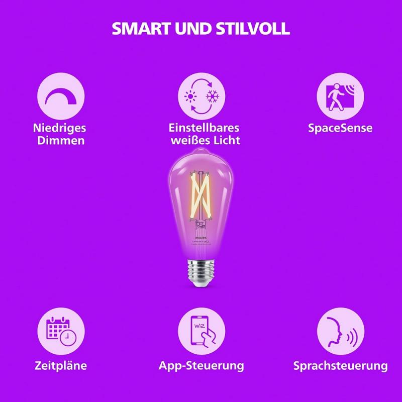 Philips WiZ Smart LED-Filament ST64 E27 7W wie 60W 806lm 2700–6500K dimmbar Matter