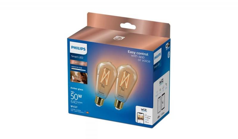 Philips 2er Set WIZ  E27 ST64  Smart Filament Lampe warm- bis kaltweiße Licht 7 W (entspr. 50 W)