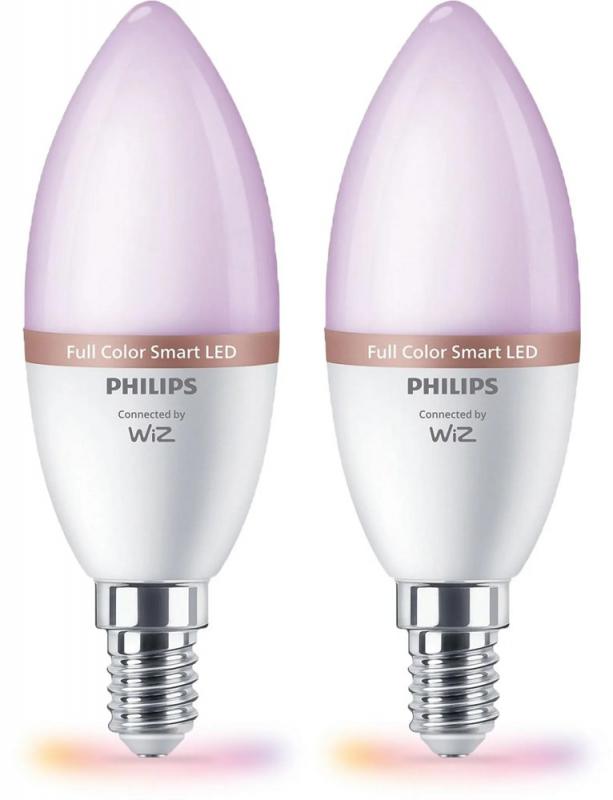 2er-Pack Philips WiZ Smart LED-RGB-Kerzen C37 E14 2×4,9W wie 40W 2×470lm 2200–6500K dimmbar WiFi Bluetooth