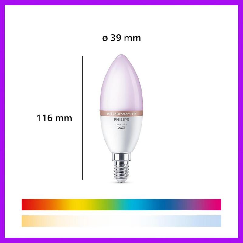 2er-Pack Philips WiZ Smart LED-RGB-Kerzen C37 E14 2×4,9W wie 40W 2×470lm 2200–6500K dimmbar WiFi Bluetooth
