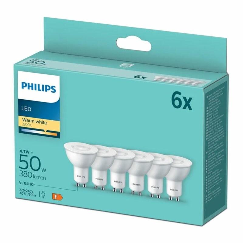 6er Pack Philips GU10 LED Strahler 36°-Ausstrahlwinkel 4.7W wie 50W warmweisse Akzentbeleuchtung aus Kunststoff