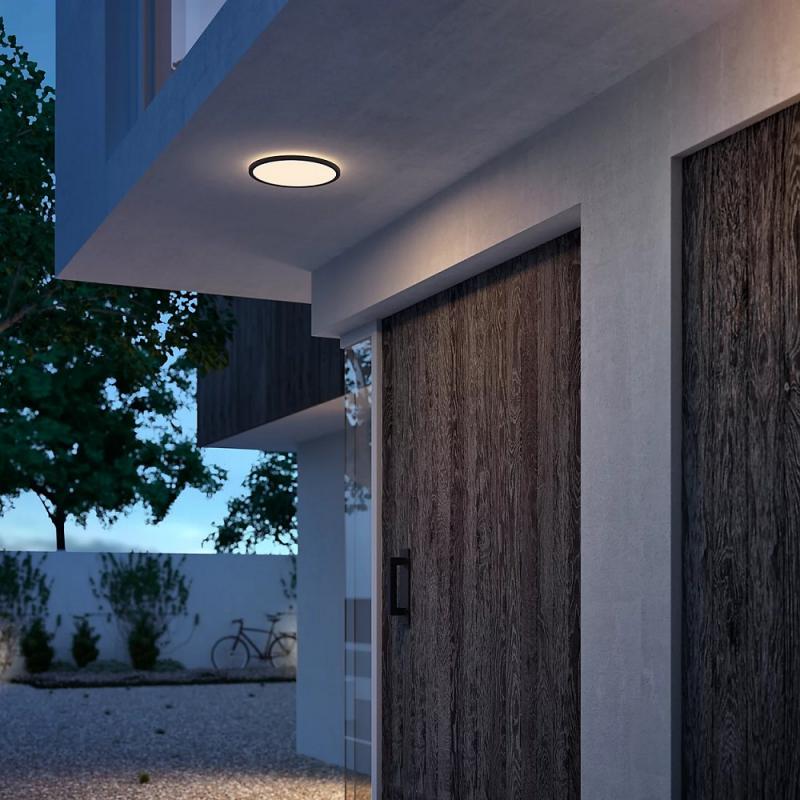 Philips SuperSlim LED IP54 Ø 25cm in schwarz 2.700K warmweißes Licht