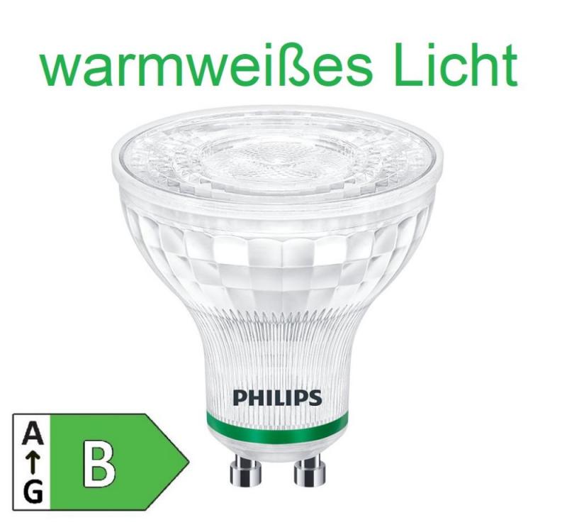 Nur noch angezeigter Bestand verfügbar:   Besonders effizienter PHILIPS GU10 LED Strahler 2,4W wie 50W warmweißes Licht 3000K mit 36 ° Ausstrahlungswinkel