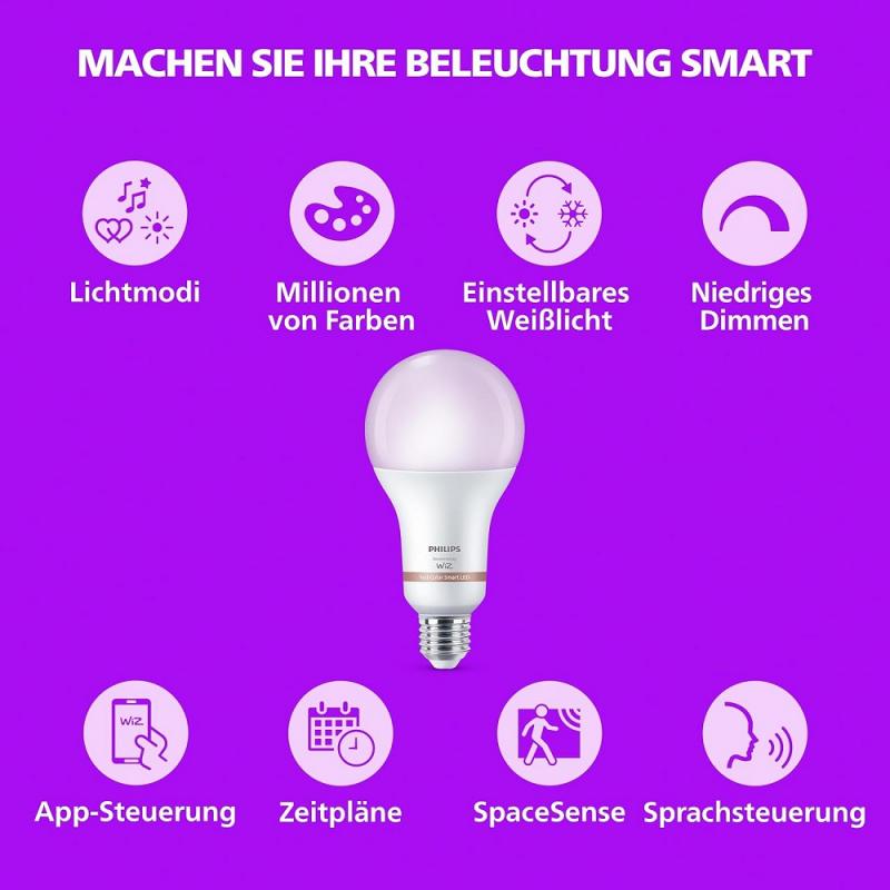 PHILIPS WiZ Smart LED RGB A80 E27 18,5W wie 150W 2452lm 2200–6500K dimmbar Matter