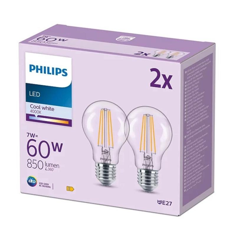 2er Set Philips LEDclassic A60 E27 7W 850lm 4000K Neutralweiß Glühfaden – wie 60 Watt