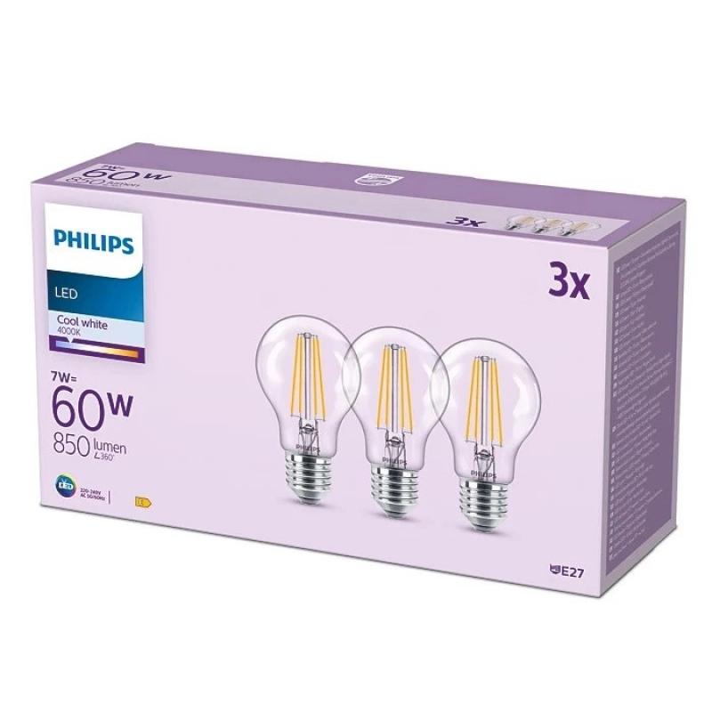 3er Set Philips LEDclassic A60 E27 7W 850lm 4000K Neutralweiß Glühfaden – wie 60 Watt