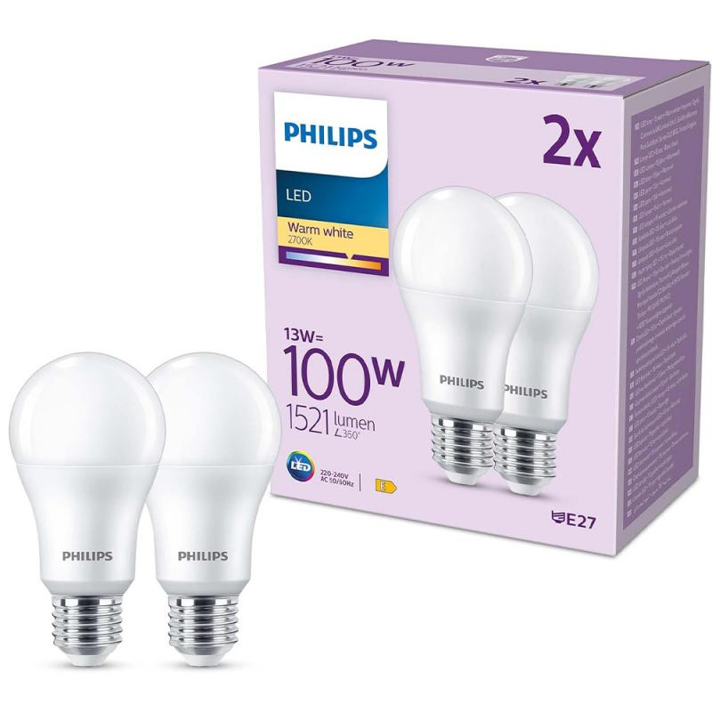 2er Set PHILIPS LED Lampen E27 A67 13W = 100W 1521lm 2700K extra warmweiß