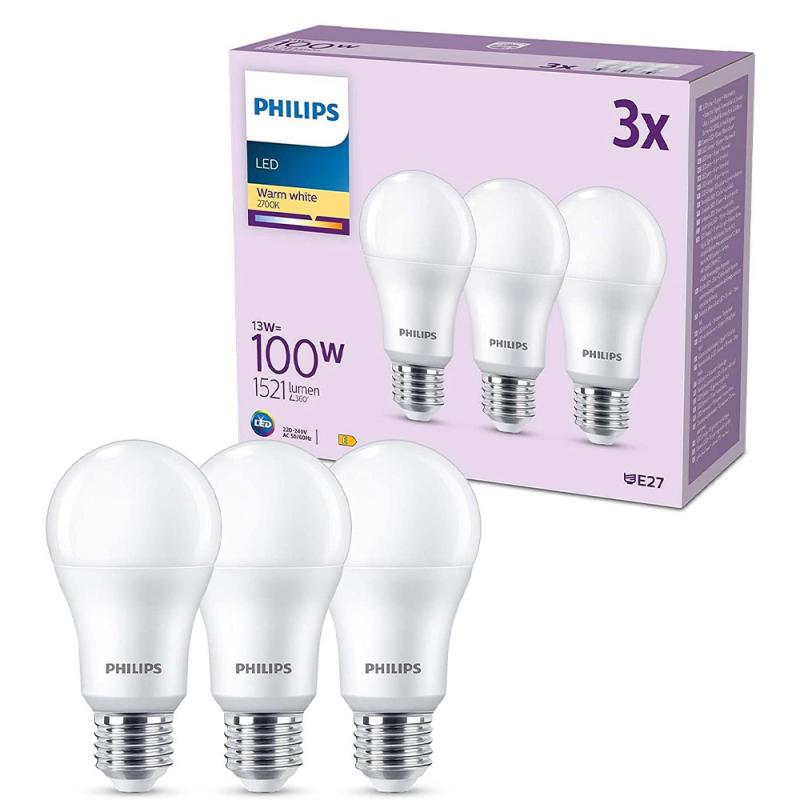 3er Set PHILIPS LEDclassic E27 A65 13W = 100W 1521lm 2700K warmweiß