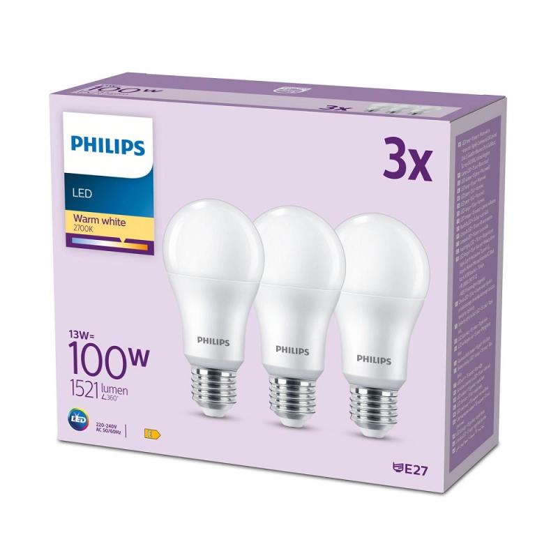 3er Set PHILIPS LEDclassic E27 A65 13W = 100W 1521lm 2700K warmweiß