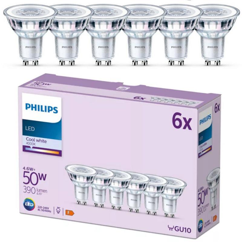 Philips LED-Spots 6x GU10 PAR16 5W 4000K Kaltweiß 36° – energieeffiziente Reflektor Spots für klare Arbeits- und Raumbeleuchtung