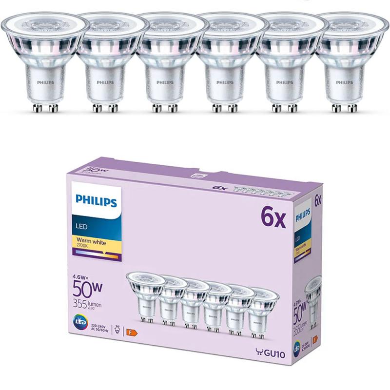 6er-Set PHILIPS GU10 LED Reflektor 4,6W wie 50W 36° Ausstrahlwinkel 2700K warmweißes gebündeltes Licht