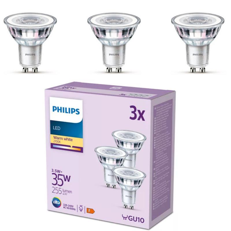 Philips LED-Reflektor Set 3x GU10 PAR16 3.5W 2700K Warmweiß - Abstrahlwinkel mit 36 Grad