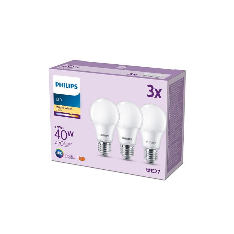 3er Set PHILIPS LED E27 A60 5W = 40W 470lm 2700K warmweiß